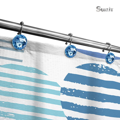 Sunlit Luxury Design Round Clear Diamond Crystal Gem Bling with Glide Balls Double Shower Curtain Hooks, Rust Proof Metal Rhinestones Glam Shower Curtain Rings-12 Pack