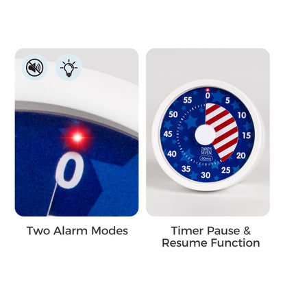 TWENTY5 SEVEN Countdown Timer 3 inch, Silent 60 Minute 1 Hour Visual Timer with Pause Function, Magnetic Classroom Teaching Tool Office Meeting, Countdown Clock for Kids Time Management, National Flag