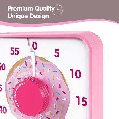 TWENTY5 SEVEN Countdown Timer 7.5 inch, 60 Minute 1 Hour Visual Timer for Classroom Teaching Tool Office Meeting, Mechanical Countdown Clock for Kids Exam Time Management Magnetic, Pink Donut