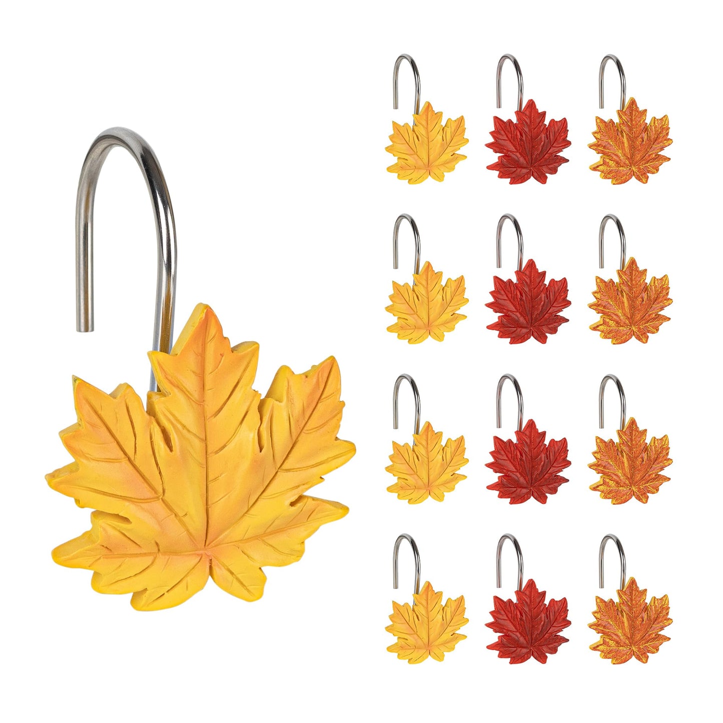 Sunlit Fall Autumn Decorative Shower Curtain Hooks, Squirrel Acorn Shower Curtain Rings, Resin, Orange Brown Cute Bathroom Curtain Hangers Decoration, Set of 12