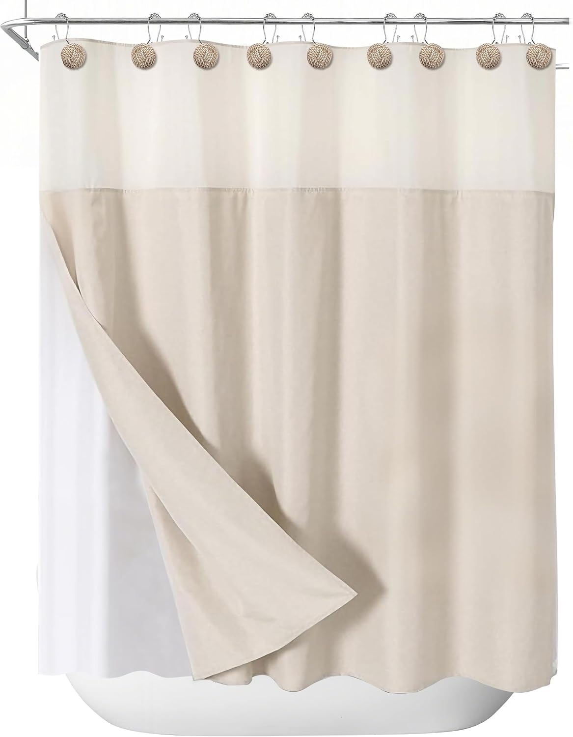 Sunlit Boho Knots Double Shower Curtain Hooks, Home Decorative Shower Curtain Rings for Bathroom, Seaside Nautical Shower Curtain Hangers Bathroom Accessories, Set of 12