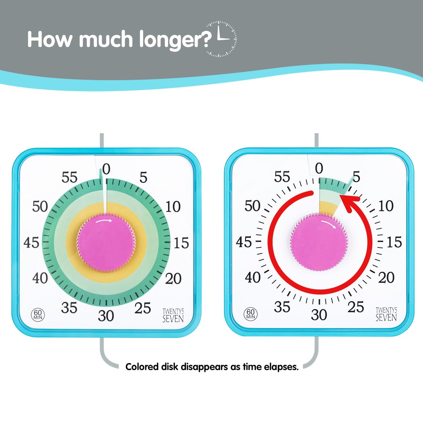 TWENTY5 SEVEN Countdown Timer 7.5 inch, 60 Minute 1 Hour Visual Timer for Classroom Teaching Tool Office Meeting, Mechanical Countdown Clock for Kids Exam Time Management Magnetic, Pink Donut