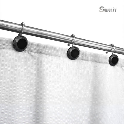 Sunlit Luxury Design Round Clear Diamond Crystal Gem Bling with Glide Balls Double Shower Curtain Hooks, Rust Proof Metal Rhinestones Glam Shower Curtain Rings-12 Pack