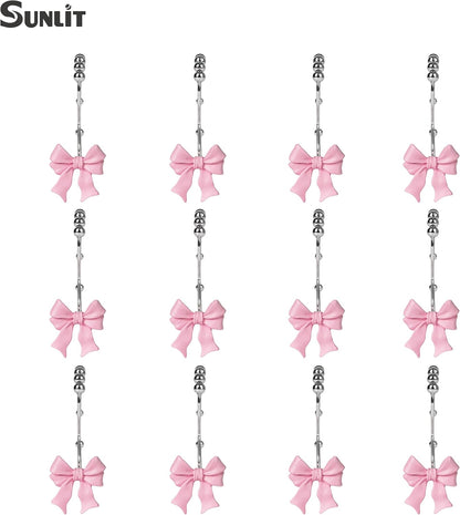 Sunlit Cute Bow Knot Double Shower Curtain Hooks, Home Decorative Shower Curtain Rings for Bathroom, Resin Shower Curtain Hangers Bathroom Accessories, Set of 12, Pink