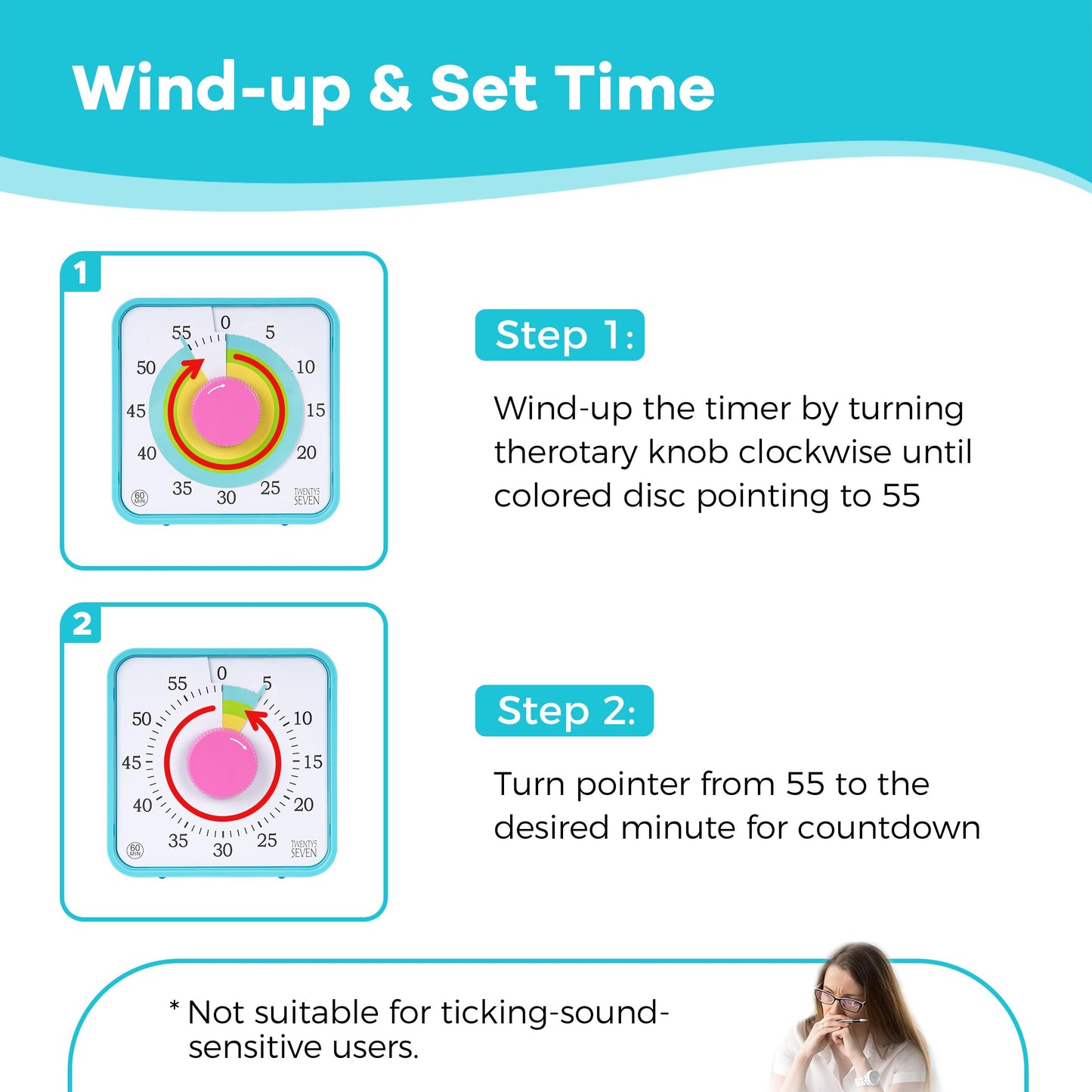 TWENTY5 SEVEN Countdown Timer 7.5 inch; 60 Minute 1 Hour Visual Timer – Classroom Teaching Tool Office Meeting, Mechanical Countdown Clock for Kids Exam Time Management Magnetic, Macaron Sky Blue