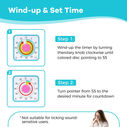 TWENTY5 SEVEN Countdown Timer 7.5 inch; 60 Minute 1 Hour Visual Timer – Classroom Teaching Tool Office Meeting, Mechanical Countdown Clock for Kids Exam Time Management Magnetic, Macaron Sky Blue