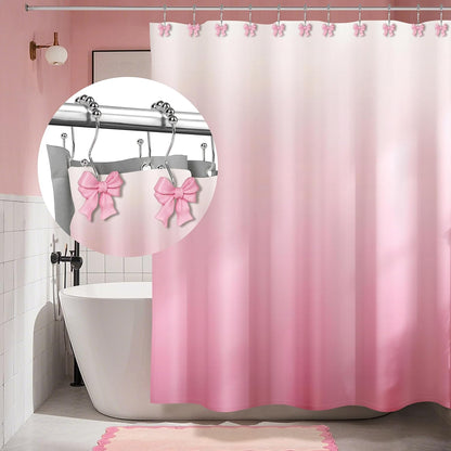 Sunlit Cute Bow Knot Double Shower Curtain Hooks, Home Decorative Shower Curtain Rings for Bathroom, Resin Shower Curtain Hangers Bathroom Accessories, Set of 12, Pink
