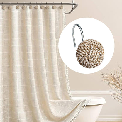 Sunlit Boho Knots Double Shower Curtain Hooks, Home Decorative Shower Curtain Rings for Bathroom, Seaside Nautical Shower Curtain Hangers Bathroom Accessories, Set of 12