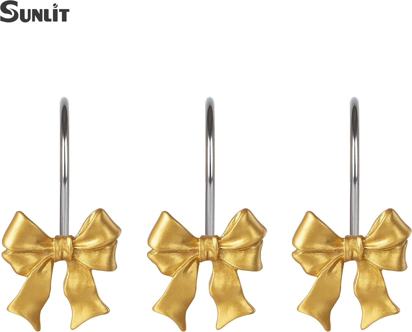 Sunlit Cute Bow Knot Double Shower Curtain Hooks, Home Decorative Shower Curtain Rings for Bathroom, Resin Shower Curtain Hangers Bathroom Accessories, Set of 12, Pink