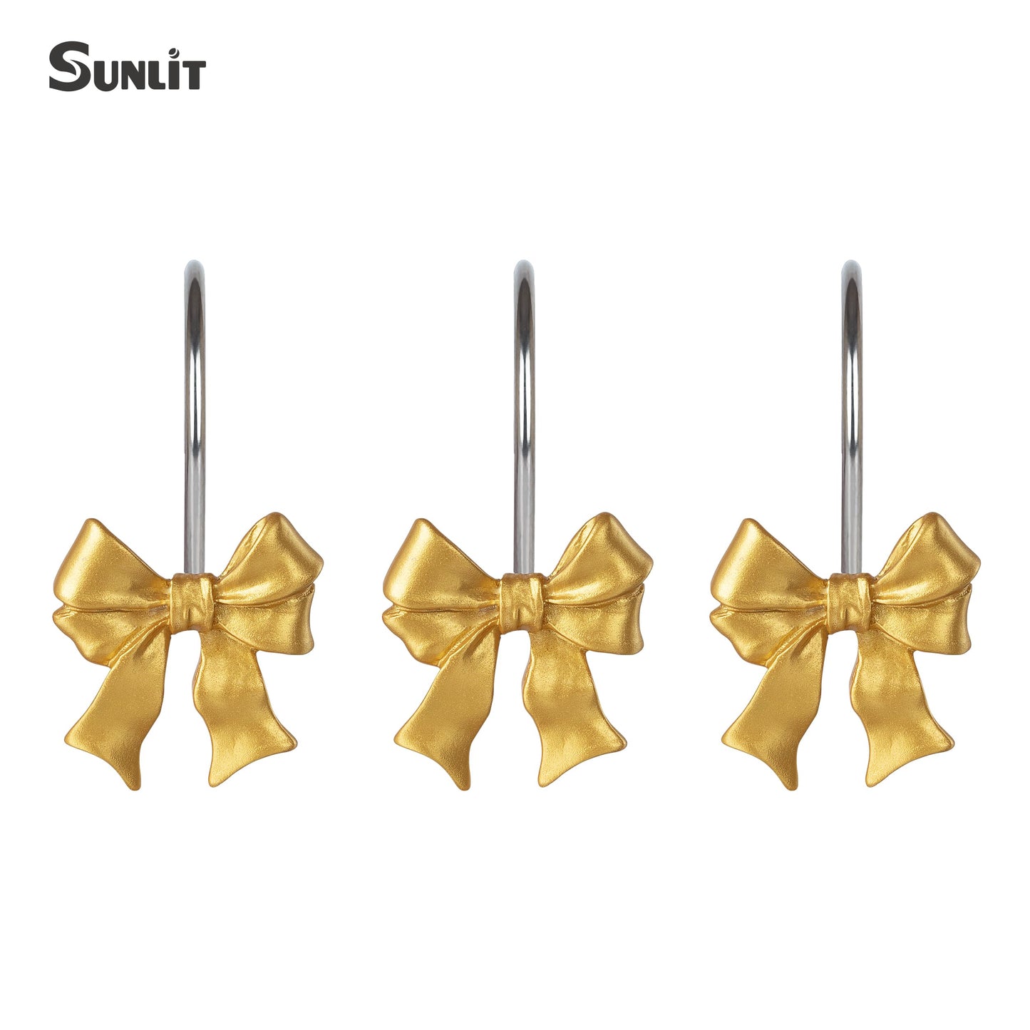 Sunlit Cute Bow Knot Double Shower Curtain Hooks, Home Decorative Shower Curtain Rings for Bathroom, Resin Shower Curtain Hangers Bathroom Accessories, Set of 12, Pink