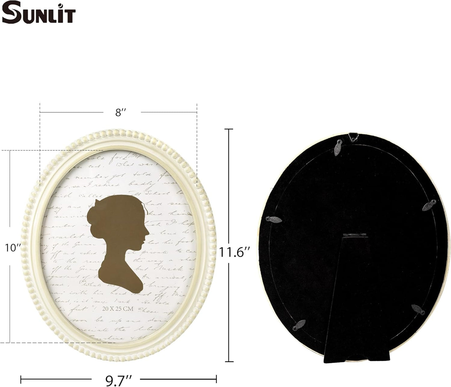 Sunlit Boho Vintage Picture Frame 8x10 Inch with Beaded Border, Oval Luxury Antique Photo Frames with Glass Front, Photo Display, Tabletop Wall Hanging, Gift Idea, Distressed White