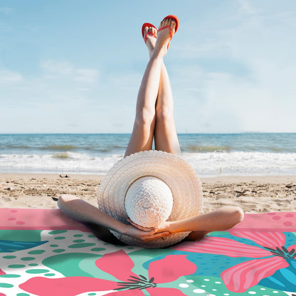 Sunlit Soft 106"x81" Sand Proof Beach Blanket Sand Free Beach Mat with Corner Pocket and Mesh Bag for Beach Party Travel Camping and Outdoor Music Festival, Blue Pink