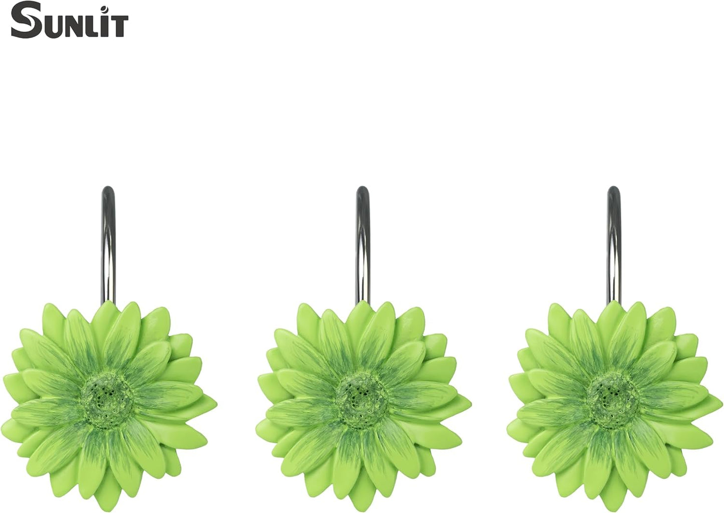 Sunlit Daisy Shower Curtain Hooks, Home Decorative Shower Curtain Rings for Bathroom, Resin, Floral Shower Curtain Hanger Hooks for Living Room, Set of 12, White and Golden