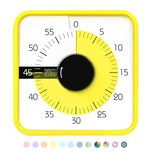 Visual Timer 7.5 inch, 60-Minute Countdown Timer for Kids Classroom Teaching Tool Office Meeting, Mechanical Countdown Clock for Exam Time Management Magnetic Kitchen Timer,Yellow