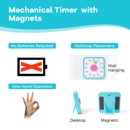 TWENTY5 SEVEN Countdown Timer 7.5 inch; 60 Minute 1 Hour Visual Timer – Classroom Teaching Tool Office Meeting, Mechanical Countdown Clock for Kids Exam Time Management Magnetic, Macaron Sky Blue