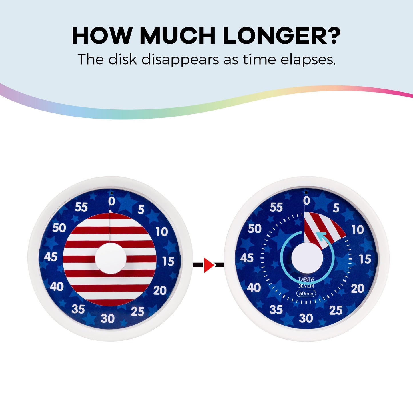 TWENTY5 SEVEN Countdown Timer 3 inch, Silent 60 Minute 1 Hour Visual Timer with Pause Function, Magnetic Classroom Teaching Tool Office Meeting, Countdown Clock for Kids Time Management, National Flag