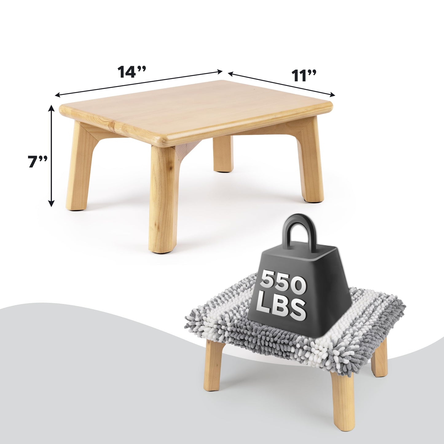 Sunlit One Step Stool with Absorbent Chenille, Stool Holds up to 550 lbs, Non-Slip Wood Foot Stool, Wooden Step Stool for Adults, Step Stools for Kids, Kitchen Bathroom Bedroom, Taupe