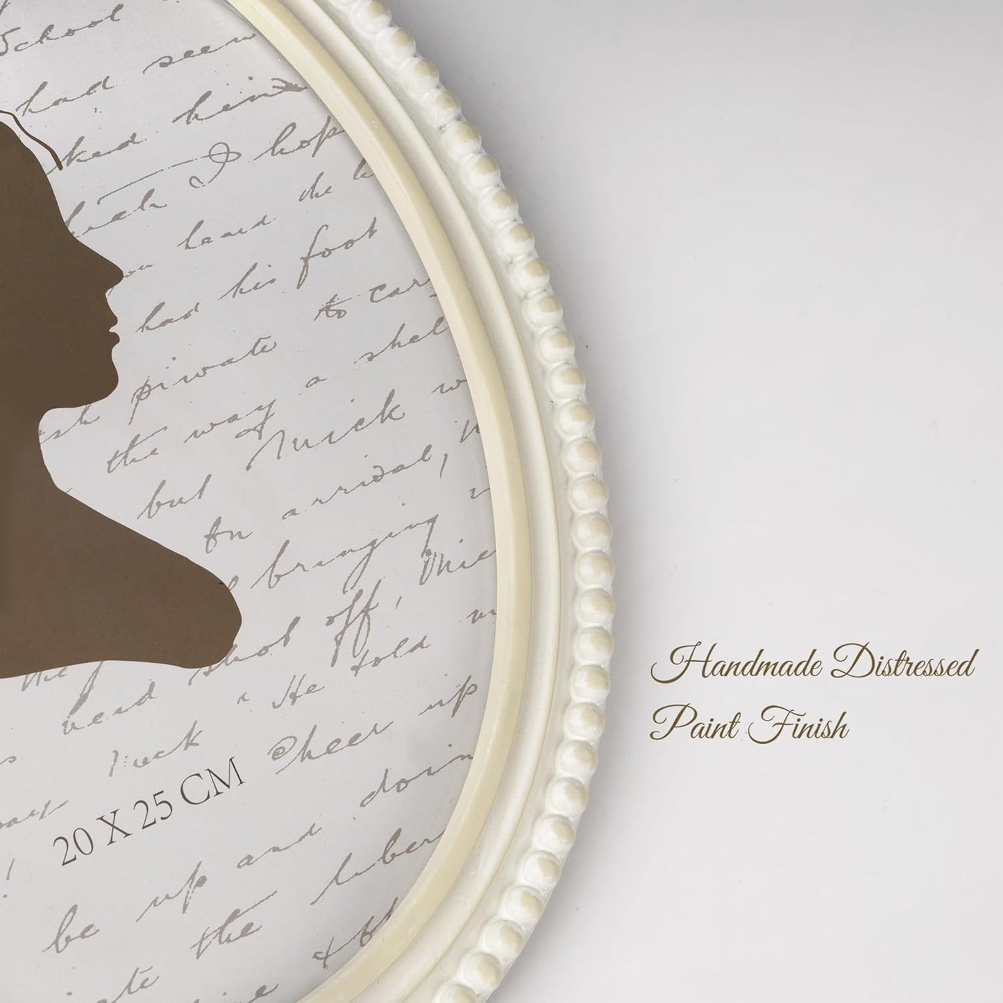 Sunlit Boho Vintage Picture Frame 8x10 Inch with Beaded Border, Oval Luxury Antique Photo Frames with Glass Front, Photo Display, Tabletop Wall Hanging, Gift Idea, Distressed White