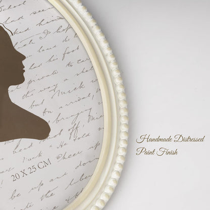 Sunlit Boho Vintage Picture Frame 8x10 Inch with Beaded Border, Oval Luxury Antique Photo Frames with Glass Front, Photo Display, Tabletop Wall Hanging, Gift Idea, Distressed White