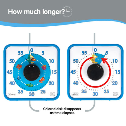 TWENTY5 SEVEN Countdown Timer 7.5 inch; 60 Minute 1 Hour Visual Timer – Classroom Teaching Tool Office Meeting, Mechanical Countdown Clock for Kids Exam Time Management Magnetic, Macaron Sky Blue