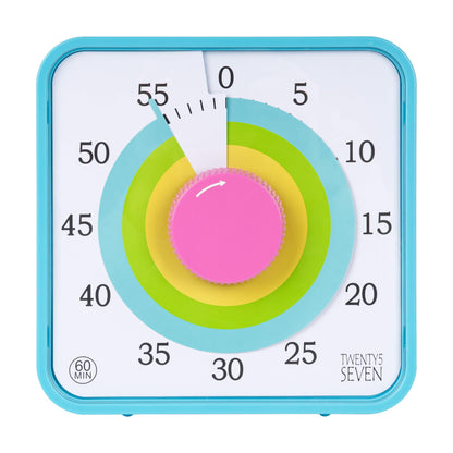 TWENTY5 SEVEN Countdown Timer 7.5 inch; 60 Minute 1 Hour Visual Timer – Classroom Teaching Tool Office Meeting, Mechanical Countdown Clock for Kids Exam Time Management Magnetic, Macaron Sky Blue