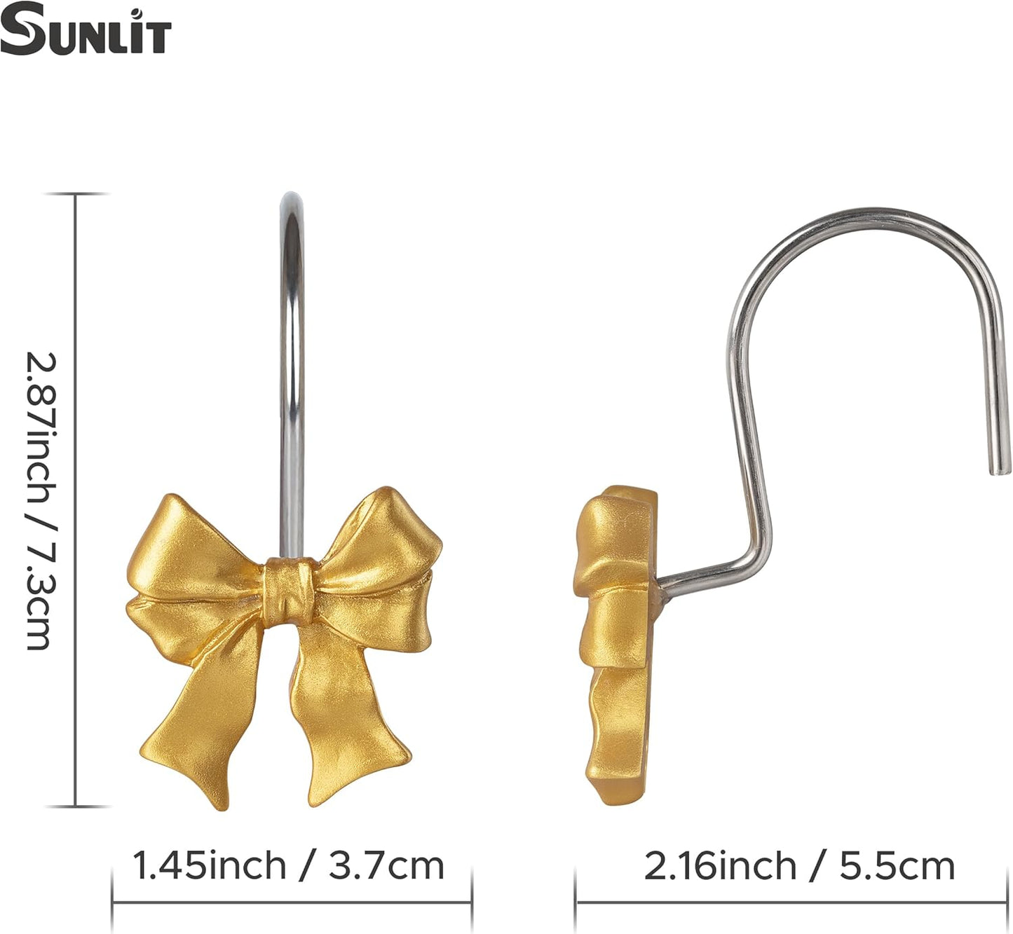 Sunlit Cute Bow Knot Double Shower Curtain Hooks, Home Decorative Shower Curtain Rings for Bathroom, Resin Shower Curtain Hangers Bathroom Accessories, Set of 12, Pink