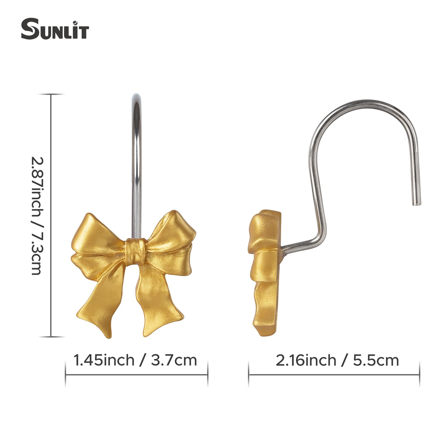 Sunlit Cute Bow Knot Double Shower Curtain Hooks, Home Decorative Shower Curtain Rings for Bathroom, Resin Shower Curtain Hangers Bathroom Accessories, Set of 12, Pink