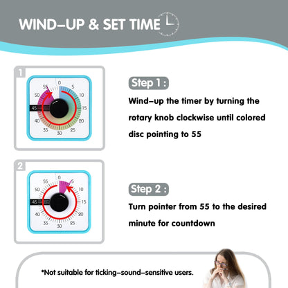 TWENTY5 SEVEN Countdown Timer 7.5 inch; 60 Minute 1 Hour Visual Timer – Classroom Teaching Tool Office Meeting, Mechanical Countdown Clock for Kids Exam Time Management Magnetic, Macaron Sky Blue