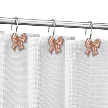 Sunlit Cute Bow Knot Double Shower Curtain Hooks, Home Decorative Shower Curtain Rings for Bathroom, Resin Shower Curtain Hangers Bathroom Accessories, Set of 12, Pink