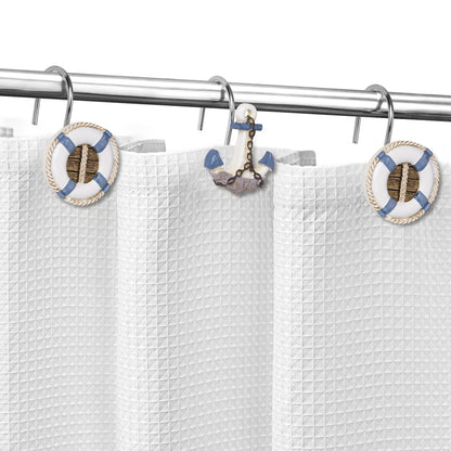 Sunlit Nautical Shower Curtain Hooks, Home Decorative Coastal Shower Curtain Rings for Bathroom, Resin, Ocean Shower Curtain Hanger Hooks for Living Room, Set of 12, Blue Anchor Rudder