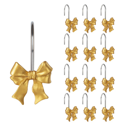 Sunlit Cute Bow Knot Shower Curtain Hooks, Home Decorative Shower Curtain Rings for Bathroom, Resin Shower Curtain Hangers Bathroom Accessories, Set of 12, Pink