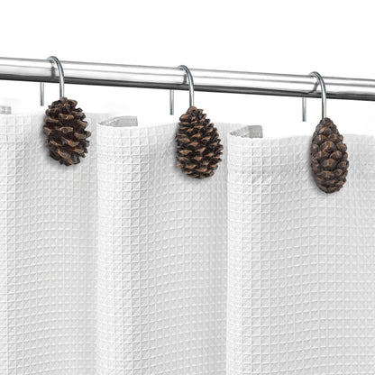 Sunlit Pinecone Decorative Shower Curtain Hooks, Brown Pine Cone Shower Curtain Rings, Resin, Winter Christmas Theme Bathroom Decoration, Set of 12