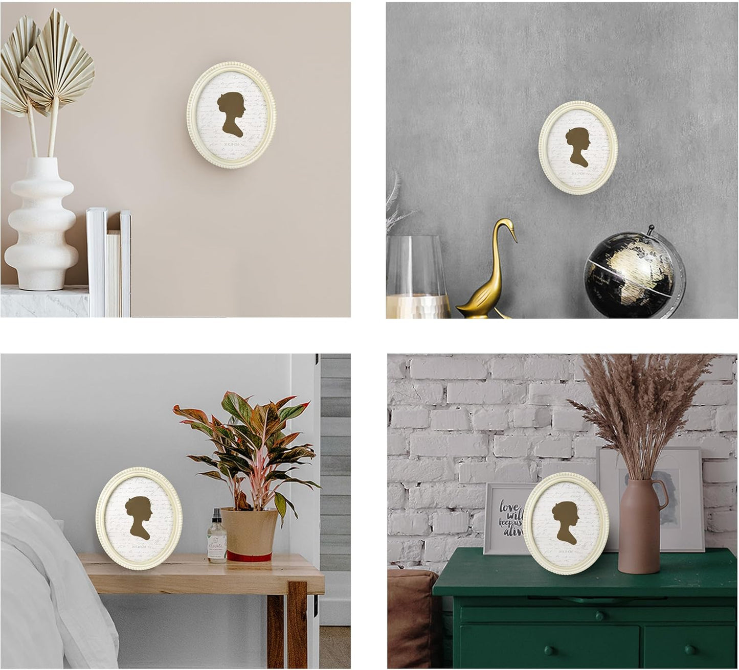 Sunlit Boho Vintage Picture Frame 8x10 Inch with Beaded Border, Oval Luxury Antique Photo Frames with Glass Front, Photo Display, Tabletop Wall Hanging, Gift Idea, Distressed White