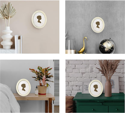 Sunlit Boho Vintage Picture Frame 8x10 Inch with Beaded Border, Oval Luxury Antique Photo Frames with Glass Front, Photo Display, Tabletop Wall Hanging, Gift Idea, Distressed White