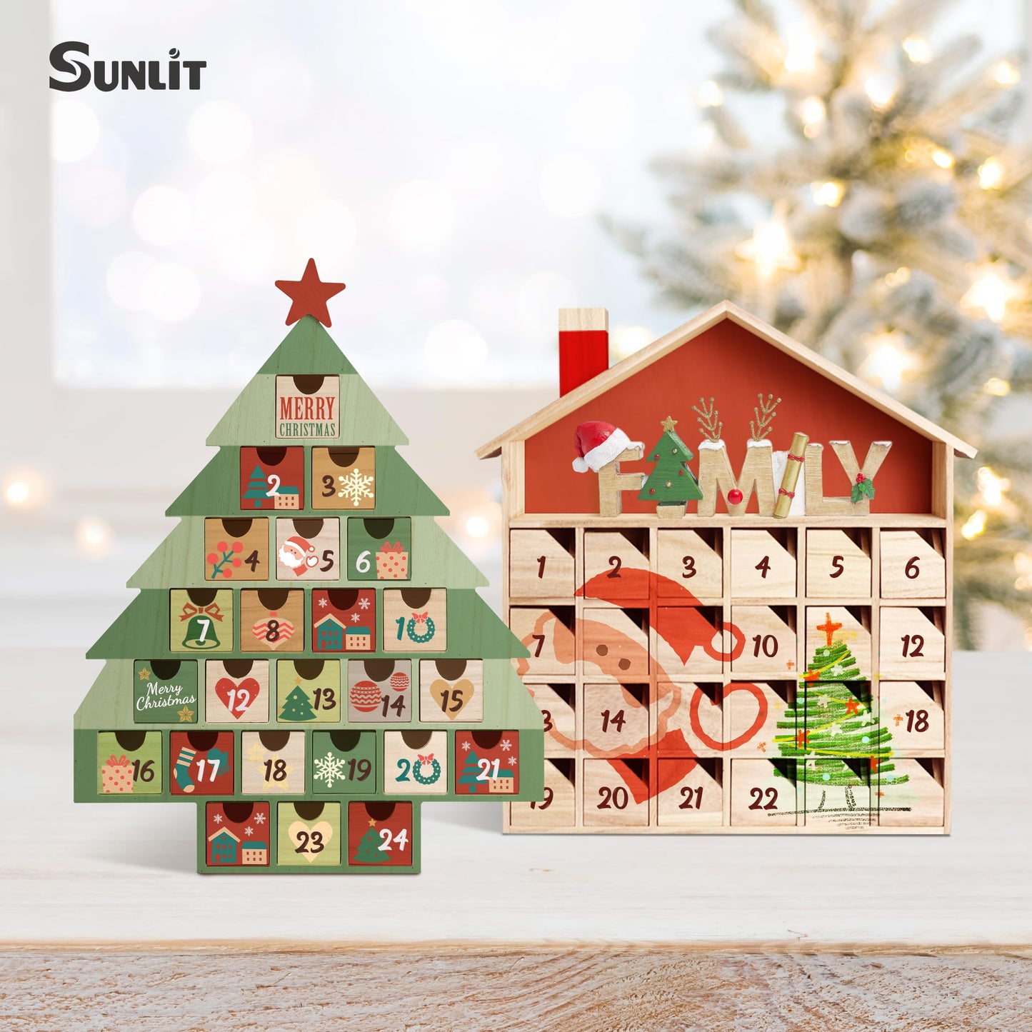 Sunlit Christmas Wooden Advent Calendar with Drawers, Unfinished Wooden, Christmas Tree Shaped Countdown Calendar Ready to Decorate and Personalize | Craft Storage Box | DIY Guru and Crafters