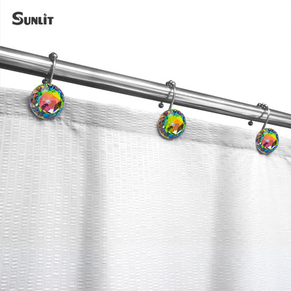 Sunlit Luxury Design Round Clear Diamond Crystal Gem Bling with Glide Balls Double Shower Curtain Hooks, Rust Proof Metal Rhinestones Glam Shower Curtain Rings-12 Pack