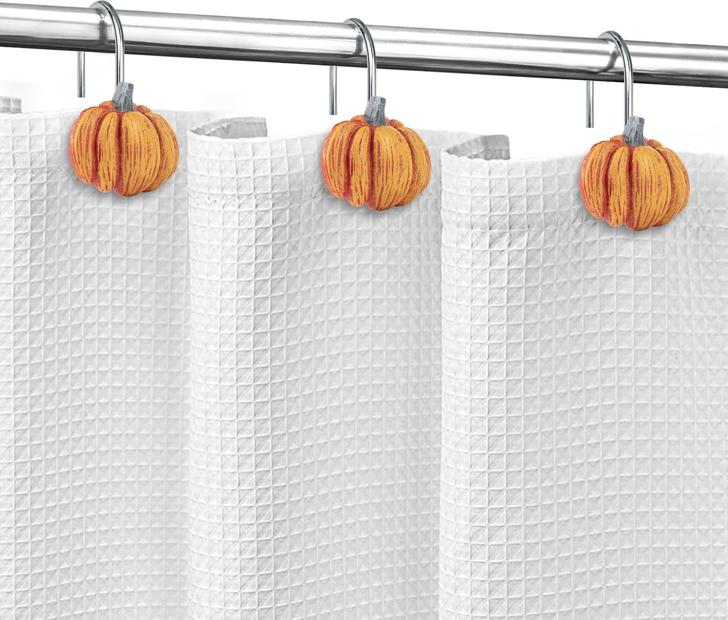 Sunlit Fall Pumpkin Decorative Shower Curtain Hooks, Autumn Harvest Festival Shower Curtain Rings, Resin, Blue Khaki Orange Farmhouse Bathroom Curtain Hangers Decoration, Set of 12