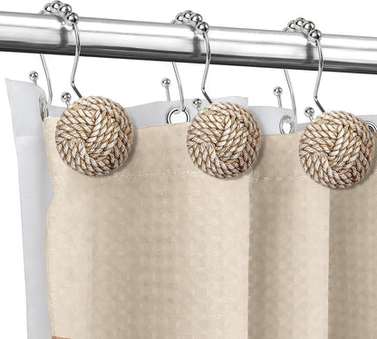 Sunlit Boho Knots Double Shower Curtain Hooks, Home Decorative Shower Curtain Rings for Bathroom, Seaside Nautical Shower Curtain Hangers Bathroom Accessories, Set of 12