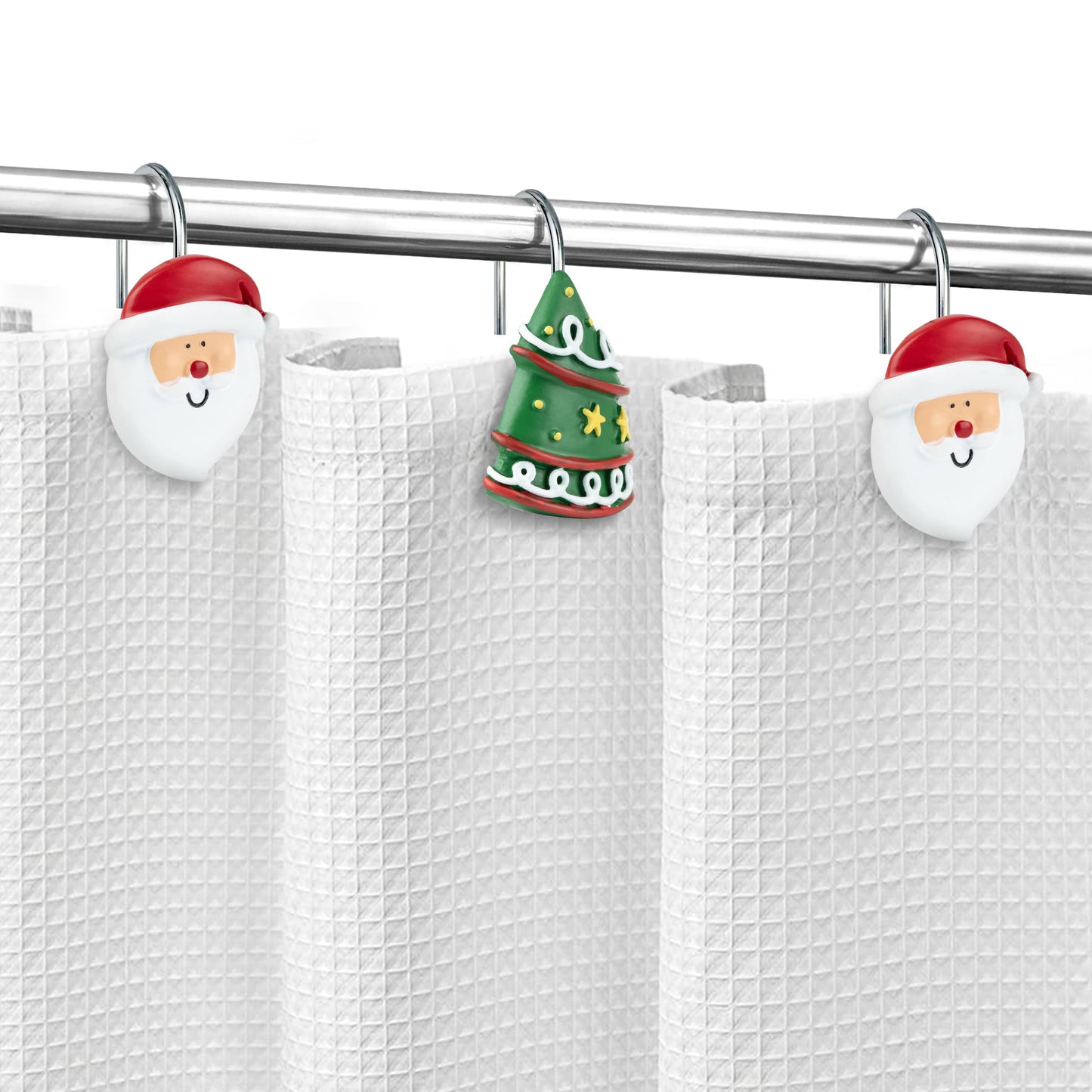 Sunlit Christmas Decorative Shower Curtain Hooks, Cute Gingerbread Man Cookie Shower Curtain Rings, Xmas Winter Holiday Bathroom Decoration for Kids Girls Boys Children, Resin, Set of 12