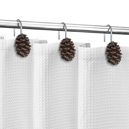 Sunlit Pinecone Decorative Shower Curtain Hooks, Brown Pine Cone Shower Curtain Rings, Resin, Winter Christmas Theme Bathroom Decoration, Set of 12