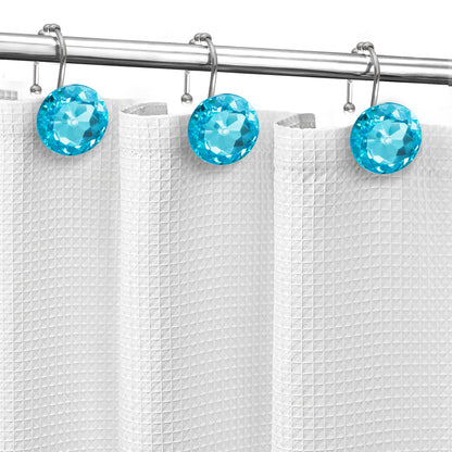 Sunlit Luxury Design Round Clear Diamond Crystal Gem Bling with Glide Balls Double Shower Curtain Hooks, Rust Proof Metal Rhinestones Glam Shower Curtain Rings-12 Pack