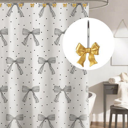 Sunlit Cute Bow Knot Double Shower Curtain Hooks, Home Decorative Shower Curtain Rings for Bathroom, Resin Shower Curtain Hangers Bathroom Accessories, Set of 12, Pink