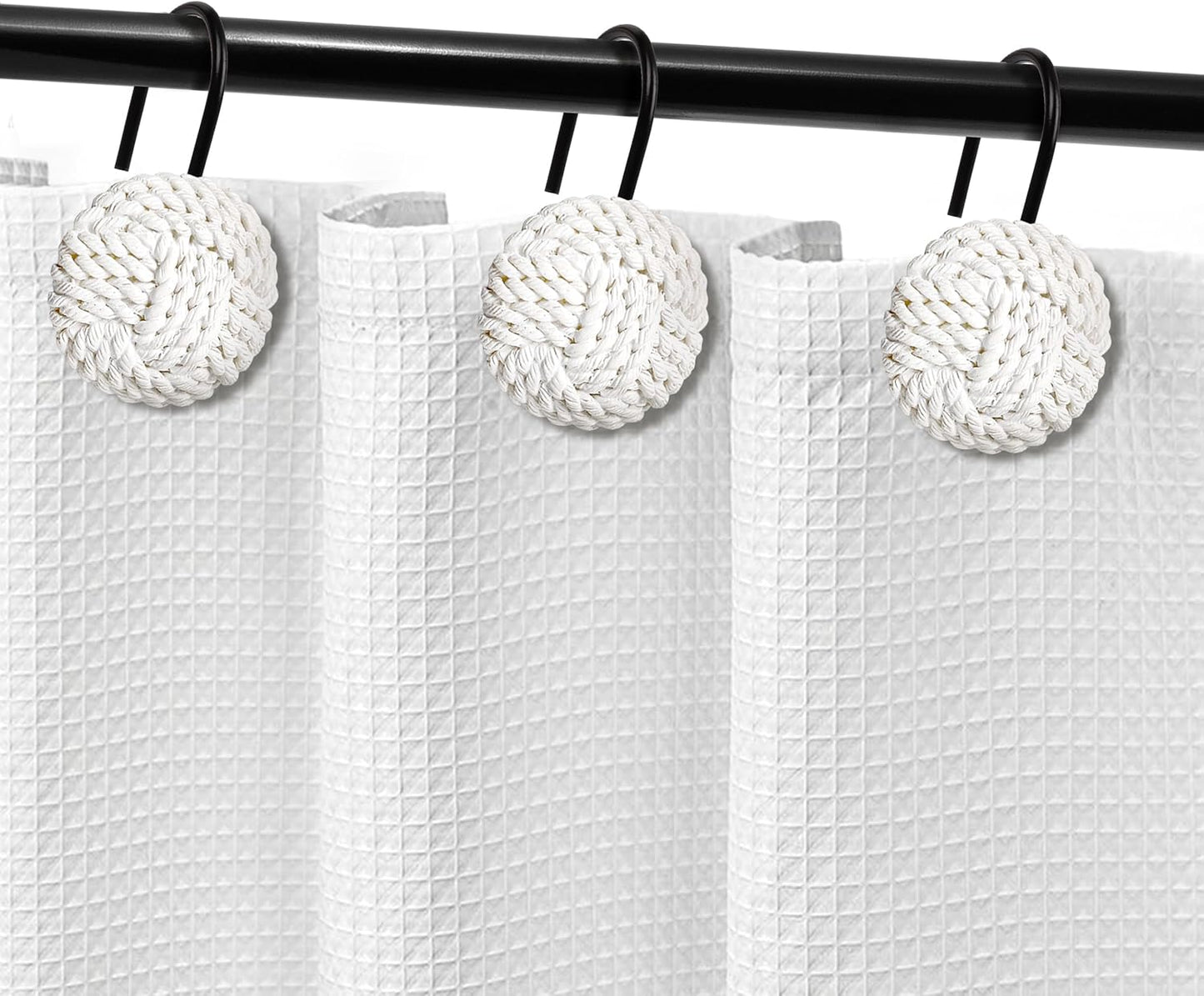 Sunlit Boho Knots Double Shower Curtain Hooks, Home Decorative Shower Curtain Rings for Bathroom, Seaside Nautical Shower Curtain Hangers Bathroom Accessories, Set of 12