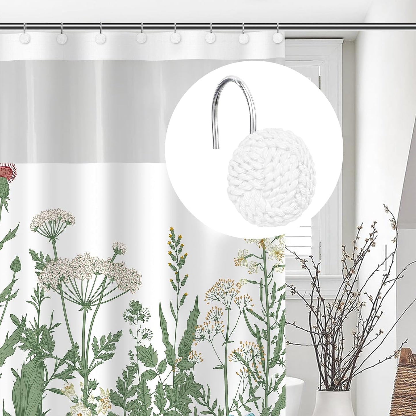 Sunlit Boho Knots Double Shower Curtain Hooks, Home Decorative Shower Curtain Rings for Bathroom, Seaside Nautical Shower Curtain Hangers Bathroom Accessories, Set of 12