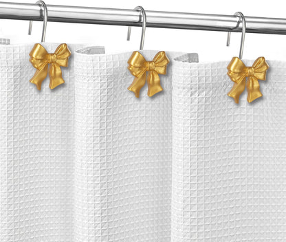 Sunlit Cute Bow Knot Double Shower Curtain Hooks, Home Decorative Shower Curtain Rings for Bathroom, Resin Shower Curtain Hangers Bathroom Accessories, Set of 12, Pink