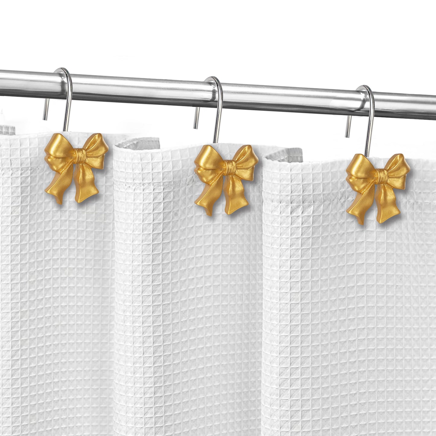 Sunlit Cute Bow Knot Double Shower Curtain Hooks, Home Decorative Shower Curtain Rings for Bathroom, Resin Shower Curtain Hangers Bathroom Accessories, Set of 12, Pink