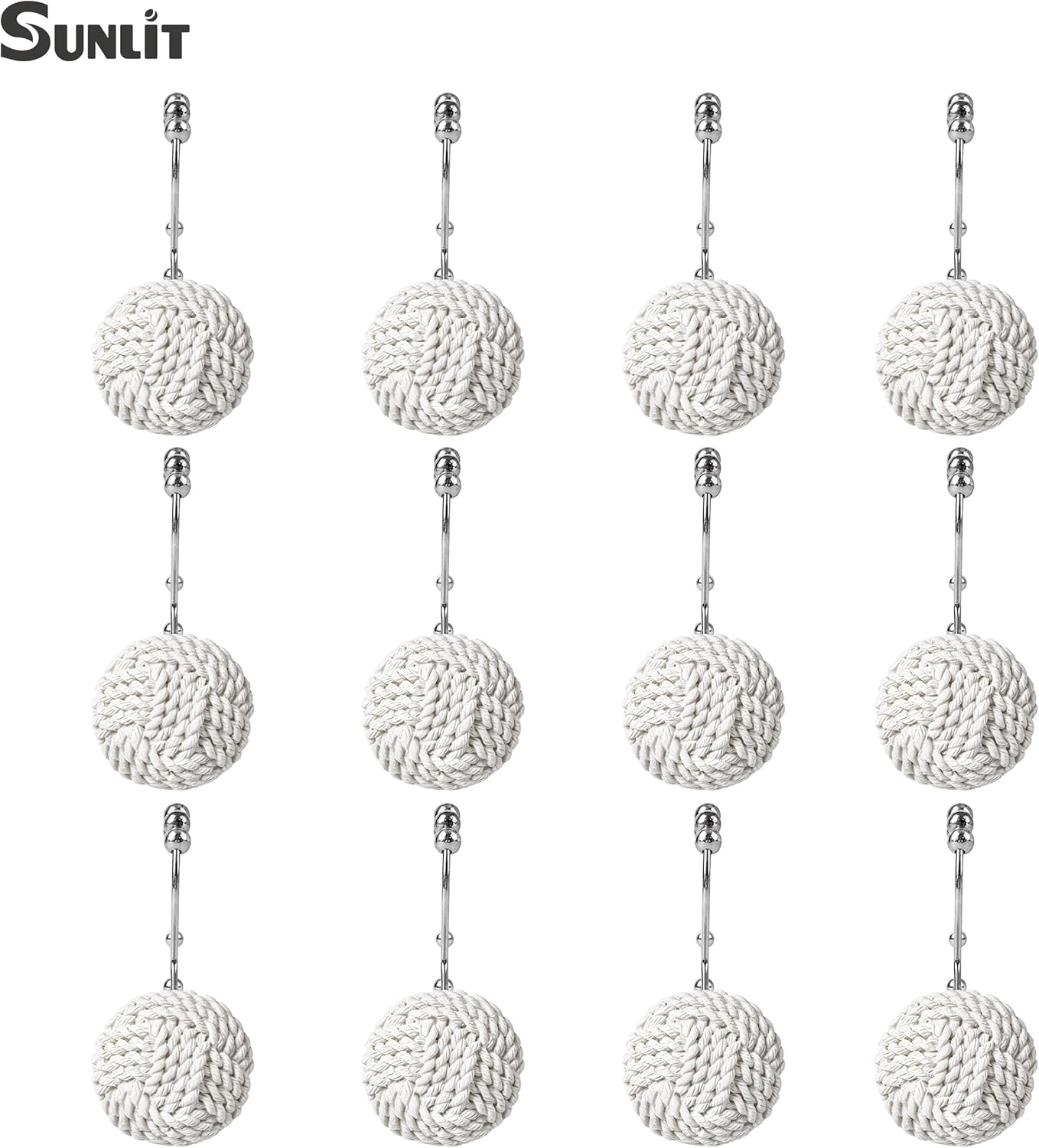 Sunlit Boho Knots Double Shower Curtain Hooks, Home Decorative Shower Curtain Rings for Bathroom, Seaside Nautical Shower Curtain Hangers Bathroom Accessories, Set of 12