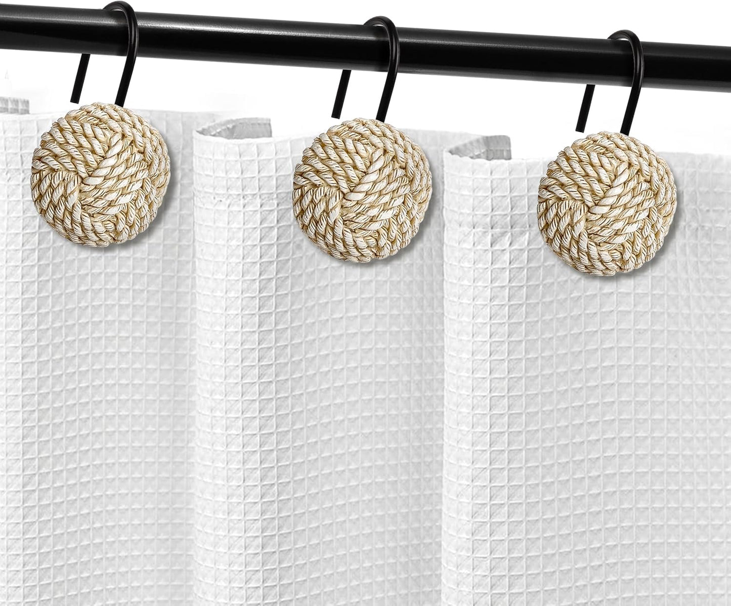 Sunlit Boho Knots Double Shower Curtain Hooks, Home Decorative Shower Curtain Rings for Bathroom, Seaside Nautical Shower Curtain Hangers Bathroom Accessories, Set of 12