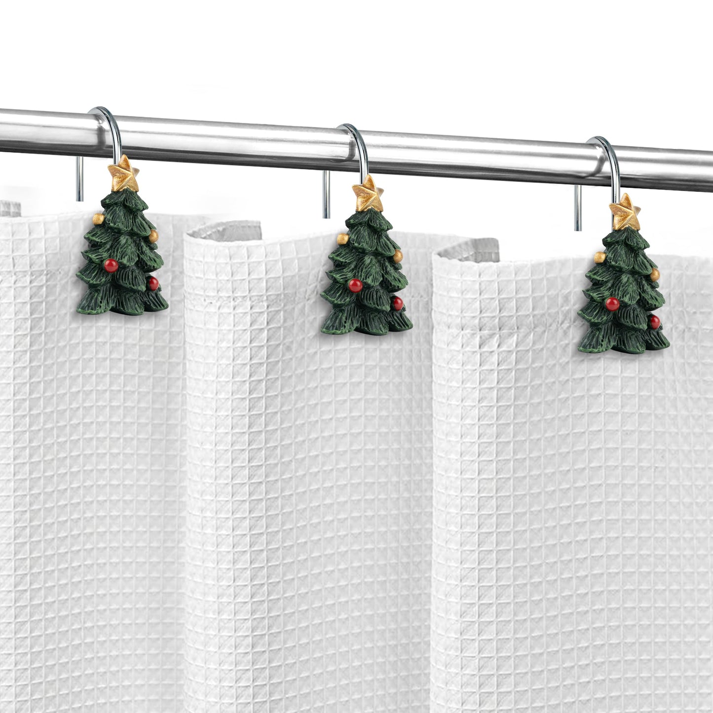 Sunlit Christmas Decorative Shower Curtain Hooks, Cute Gingerbread Man Cookie Shower Curtain Rings, Xmas Winter Holiday Bathroom Decoration for Kids Girls Boys Children, Resin, Set of 12