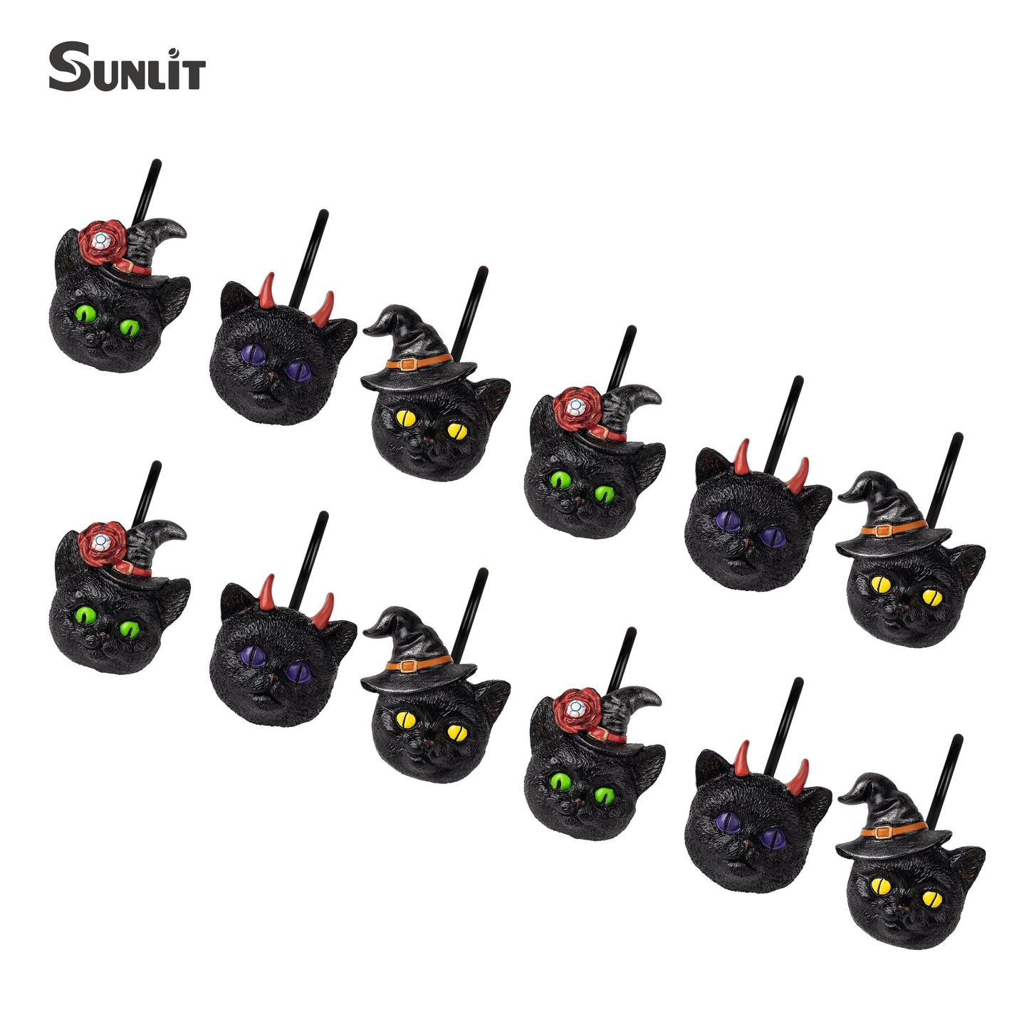 Sunlit Halloween Black Cat Shower Curtain Hooks, Home Decorative Shower Curtain Rings for Bathroom, Halloween Shower Curtain Hangers Bathroom Accessories, Set of 12, Wizard Cat